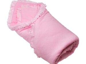 Pink Baby Receiving Blanket Isolated on White. Soft Newborn Swaddle Textile.