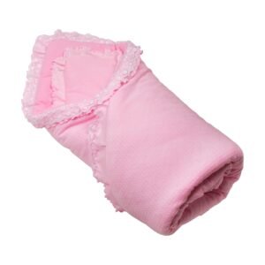 Pink Baby Receiving Blanket Isolated on White. Soft Newborn Swaddle Textile.