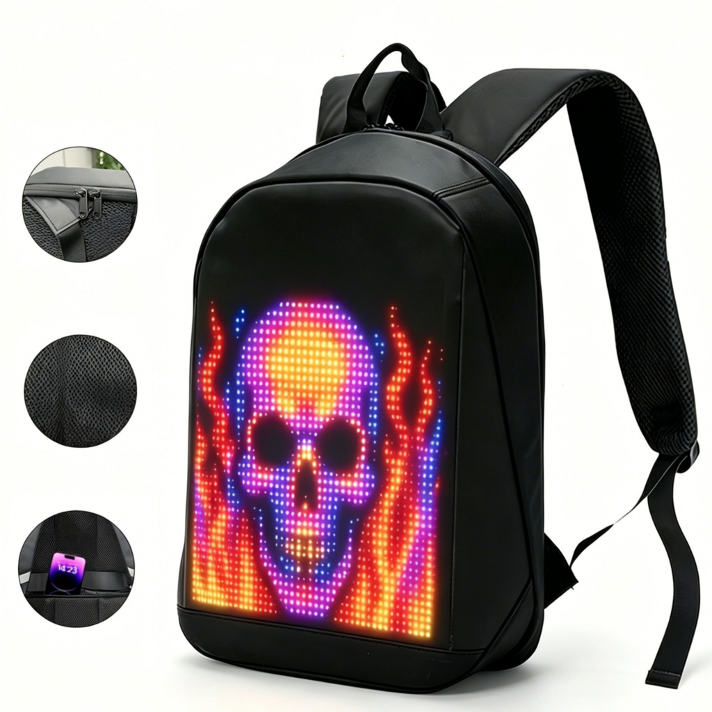 Mobile App Control LED Sports Bag Promotion Backpack Dynamic Full Color Screen Display Digital Backpack Smart LED Backpack