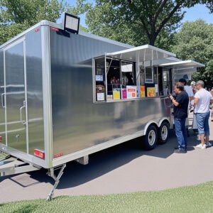 26ft Fiberglass Food Truck Hot Dog Cart Fast Food Mobile Kitchen Trailer Candy Chips Service Stainless Steel Frame Rust