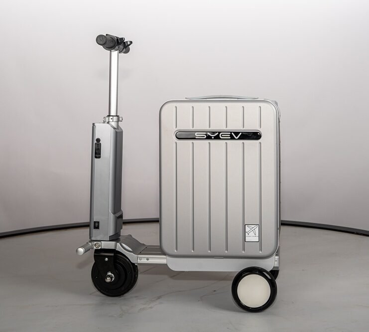 Luxury Rideable Luggage Silver Aluminum Alloy ABS Hard Shell Suitcase 21L with Pull Rod for Airport and Business Trips