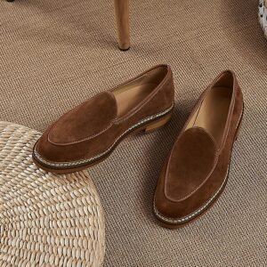 Men's Breathable Loafers Soft Leather Slip-On Thick Sole Casual Shoes Lightweight Slip-On Sneakers with Full-Grain Cowhide