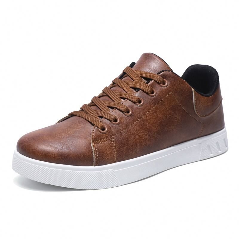 Plus-size Men's Fashion New Trendy Summer Autumn Leather Shoes Anti-Slippery Casual Loafers Flats Lace-Up Skate Shoes