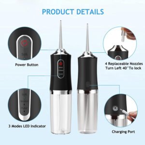 3 Modes 4 Jets Rechargeable Manual Dental Water Flosser Cordless Portable Household Water Teeth Cleaner for Travel Home Braces