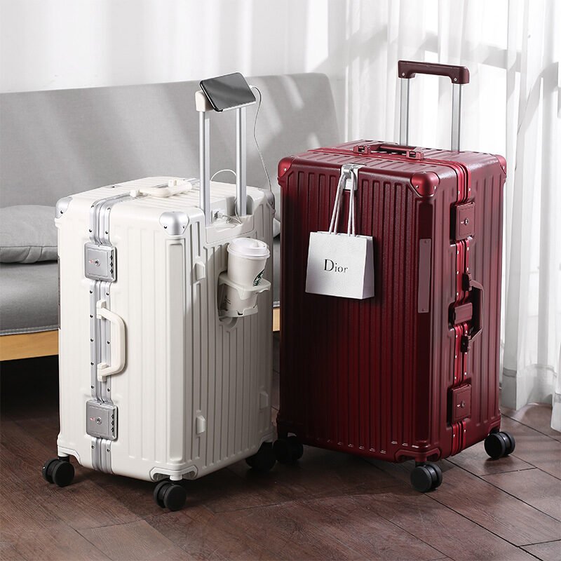 Custom High Quality Fashion Wide Trolley Handle Spinner Luggage Tsa Lock Men Large Capacity Carry-Ons Whiter Suitcase Luggage