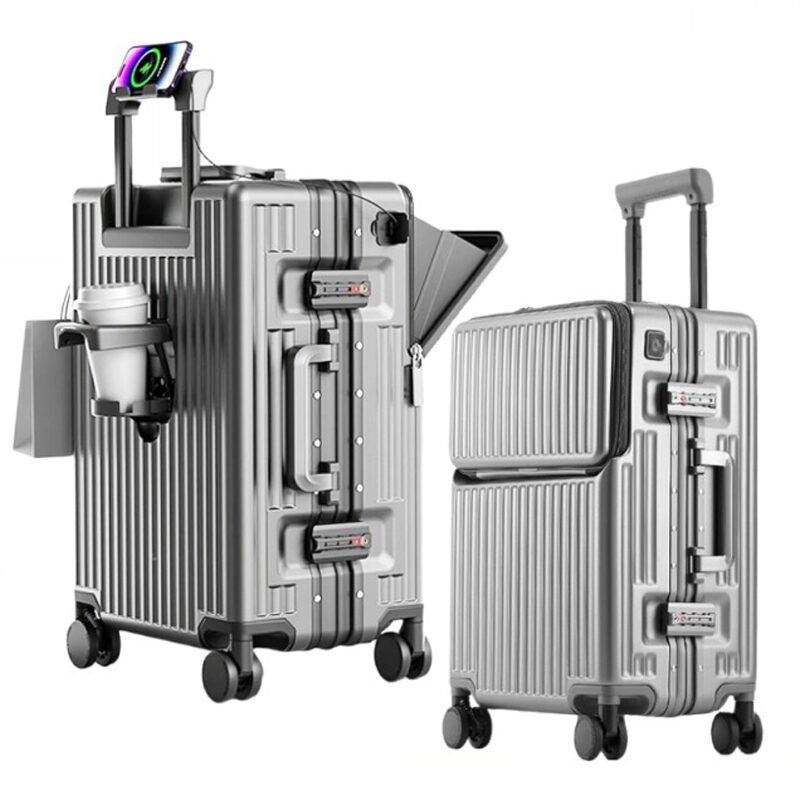 Durable Stylish USB Cup Holder Front Opening Cabin Suitcases Unisex Brake Wheel Classic Business Spinner Wheels TSA Lock