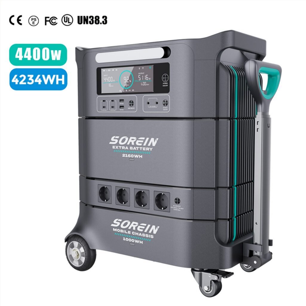 Sorein 4400W Portable Power Station 3000W on Wheels All in One Home Energy Storage System 110V 3K Solar Generator for Hotel