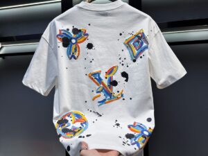 Custom logo casual screen-printed 100% cotton L V hip-hop loose-fitting sports fashion summer short-sleeved T-shirt for men