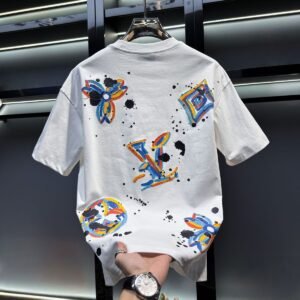 Custom logo casual screen-printed 100% cotton L V hip-hop loose-fitting sports fashion summer short-sleeved T-shirt for men