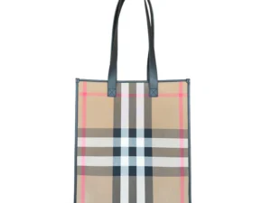 Burberry Check Beige Black Canvas Shopper Bag
