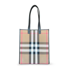 Burberry Check Beige Black Canvas Shopper Bag