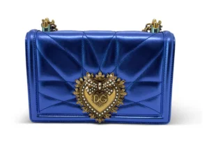 Dolce & Gabbana Medium Devotion Bag — Metallic Blue Quilted Nappa Leather