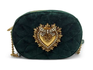 Dolce & Gabbana Devotion Camera Bag — Green Quilted Velvet