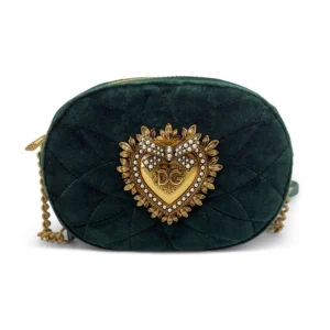 Dolce & Gabbana Devotion Camera Bag — Green Quilted Velvet