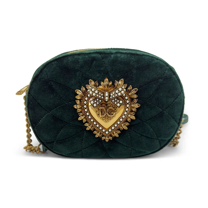 Dolce & Gabbana Devotion Camera Bag — Green Quilted Velvet