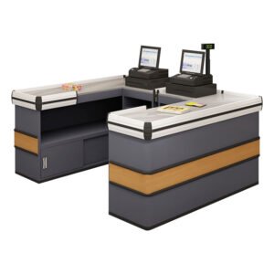 Top Quality Store Supermarket Checkout Counter With Conveyor Belt Metal Retail Store Cash Register