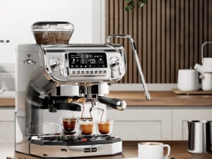 Professional Double Cup Semi Automatic Home Espresso Coffee Maker With Steamer