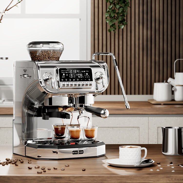 Professional Double Cup Semi Automatic Home Espresso Coffee Maker With Steamer