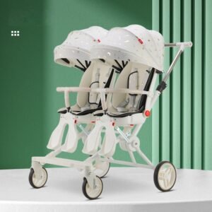Twin Baby Stroller, Double Seat, 360° Swivel, Reclining, Foldable, with UV & Mosquito Net Canopy, All-Season