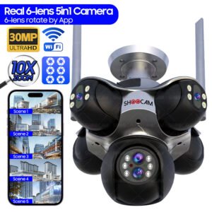 ShooCam 30MP Real 6-lens 6in1 10X Optical Zoom Camera Network Camera 5 PTZ Motion Detection Sound Alarm Wifi Cctv Camera