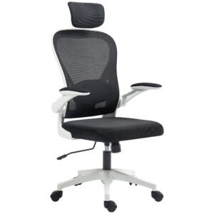Ergonomic Office Chair Flip-up Armrest Rotatable Headrest Adjustable Lumbar Support-BIFMA Certified Nylon PU Black Desk Chair