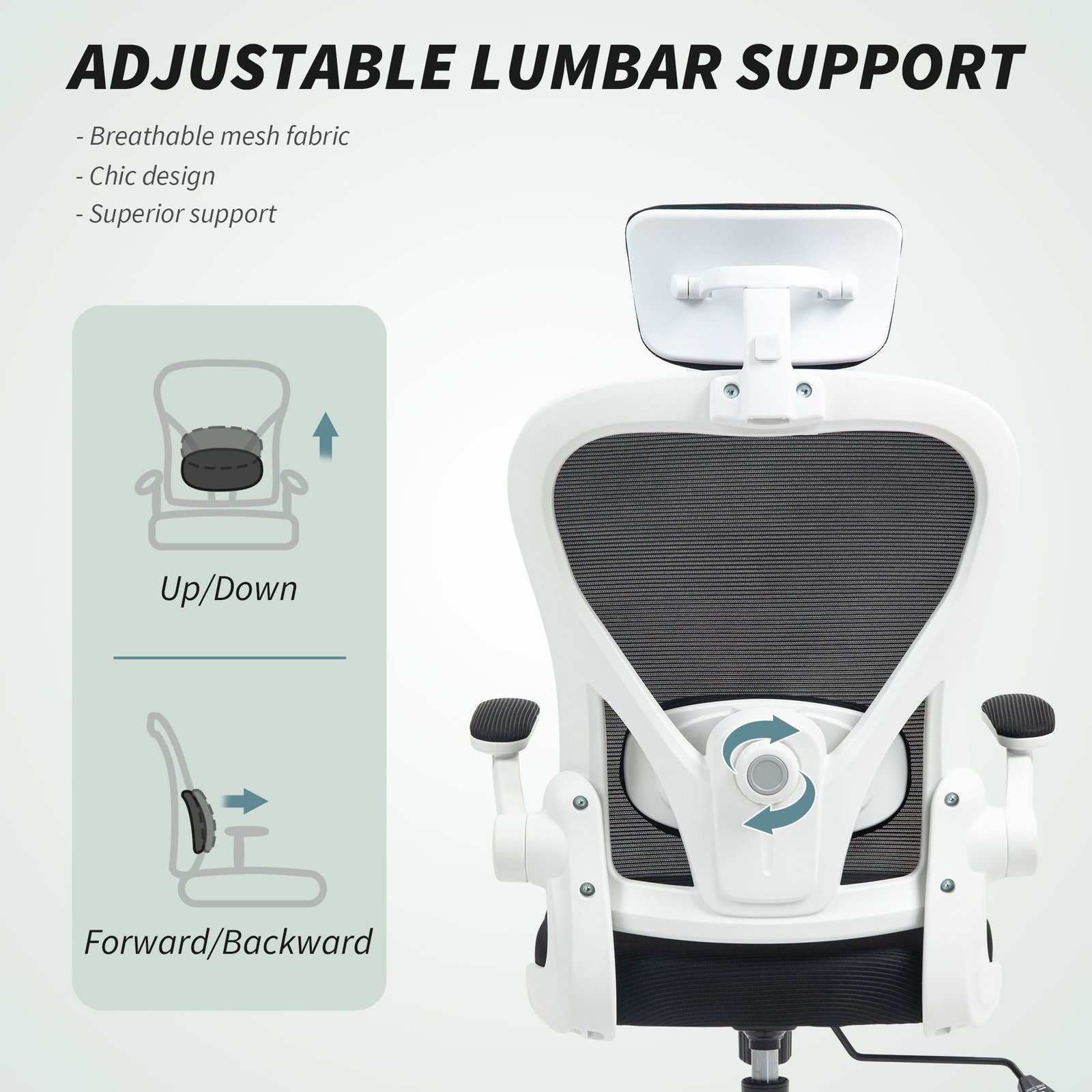 Ergonomic Office Chair Flip-up Armrest Rotatable Headrest Adjustable Lumbar Support-BIFMA Certified Nylon PU Black Desk Chair - Image 2