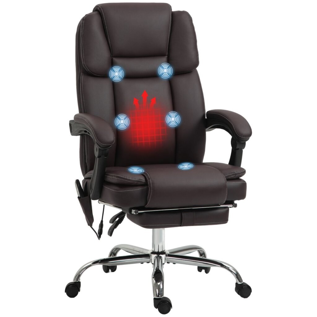 Revolving Ergonomic Office Chair with PU Leather Brown Adjustable Height Handle Control"