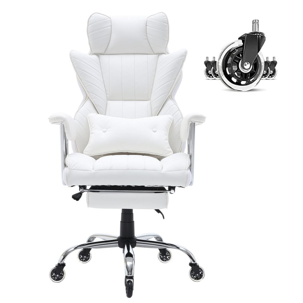 Heavy Duty PU Leather Reclining Office Chair with Footrest Wide Nylon Executive Chair Big Tall Lumbar Features