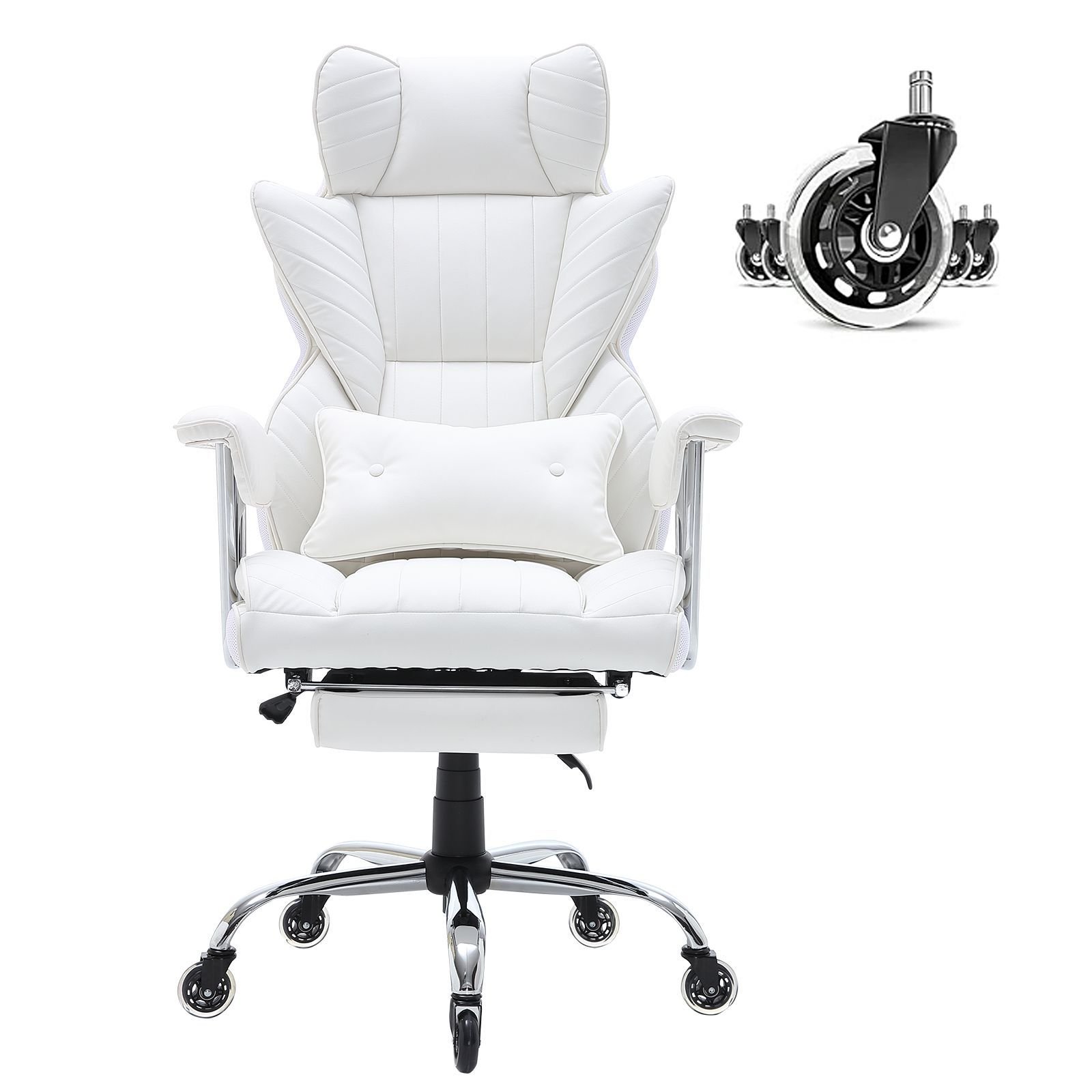 Heavy Duty PU Leather Reclining Office Chair with Footrest Wide Nylon Executive Chair Big Tall Lumbar Features - Image 2