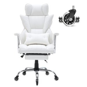 Heavy Duty PU Leather Reclining Office Chair with Footrest Wide Nylon Executive Chair Big Tall Lumbar Features