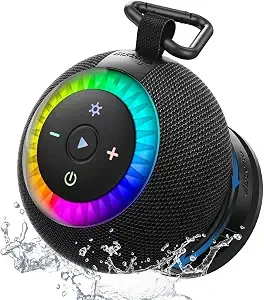 Bluetooth Shower Speaker IPX7 Waterproof: Removable Suction Cup, Black 360° Surround Sound, Vacuum-Lock, RGB Light, Portable Wireless Speaker for Beach, Pool, Kayak, Gifts for Adults Teens